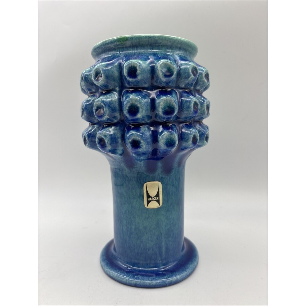 Rare MCM Royal Haeger Vase, Nodules Design, Blue Glazed 8"